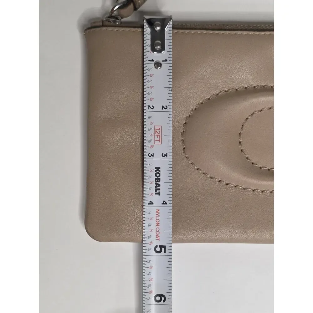 Coach CR392 Large Corner Zip Wristlet Taupe Smooth Leather *